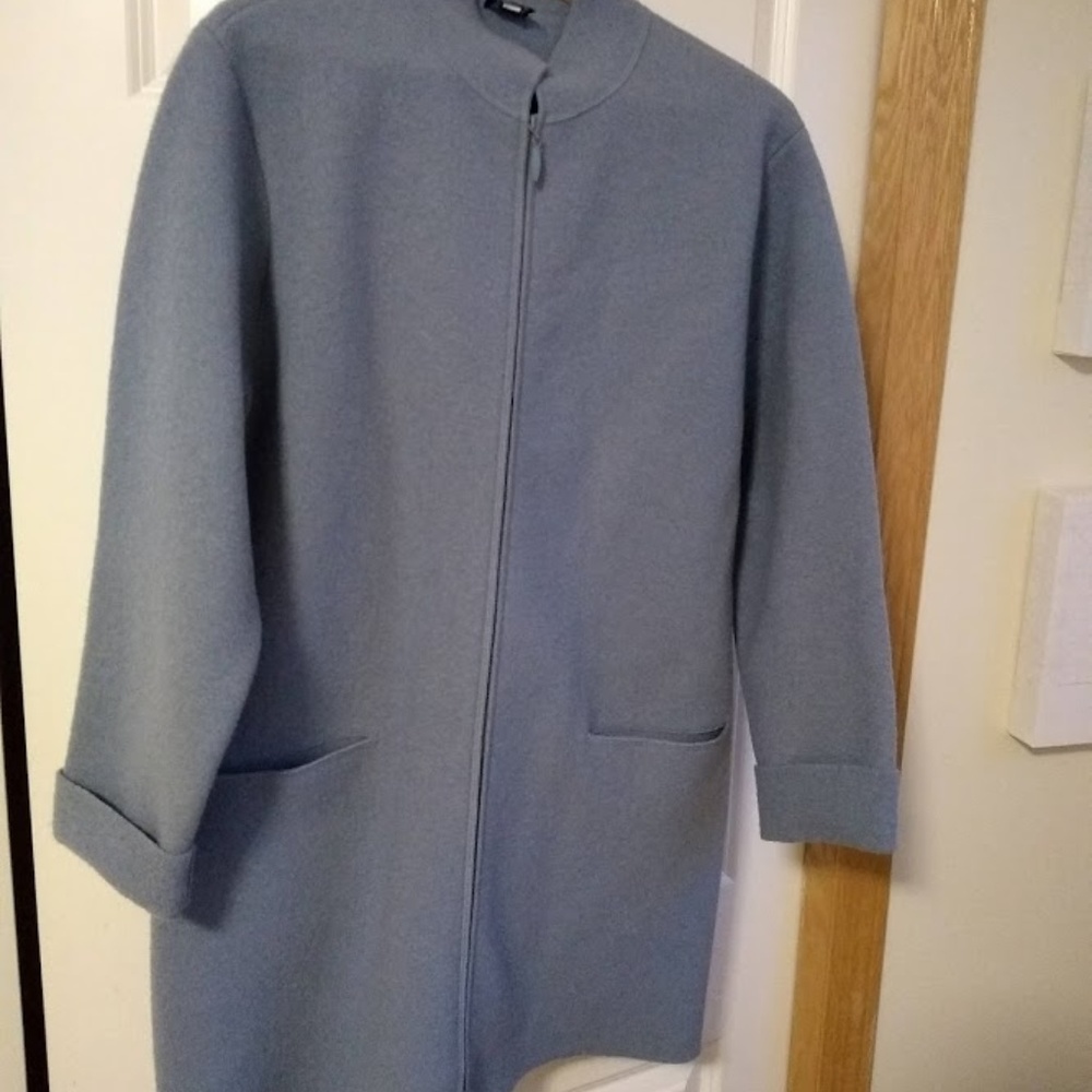 Eileen Fisher Dusty Blue Wool Topper Coat